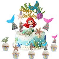 WELLXUNK Sirena Cupcakes Decoración- 32 Piezas Sirena Decoracion Tarta- Sirena Cupcake Toppers- Topper de Pastel de…